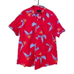 No Boundaries Mens Tropical Print Red Short Sleeve Button-Up Shirt 2XL